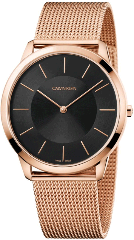 Buy Shop Calvin Klein Minimal Black Dial Rose Gold Mesh Bracelet Watch for Men - K3M2162Y USA Online