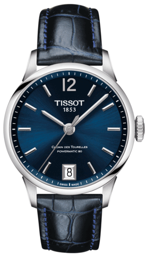 Buy Shop Tissot Chemin Des Tourelles Powermatic 80 Lady Blue Dial Blue Leather Strap Watch For Women - T099.207.16.047.00 USA Online