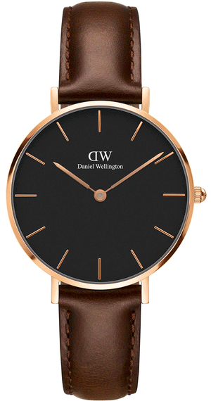 Buy Shop Daniel Wellington Classic Petite Bristol Black Dial Brown Leather Strap Watch For Women - DW00100165 USA Online