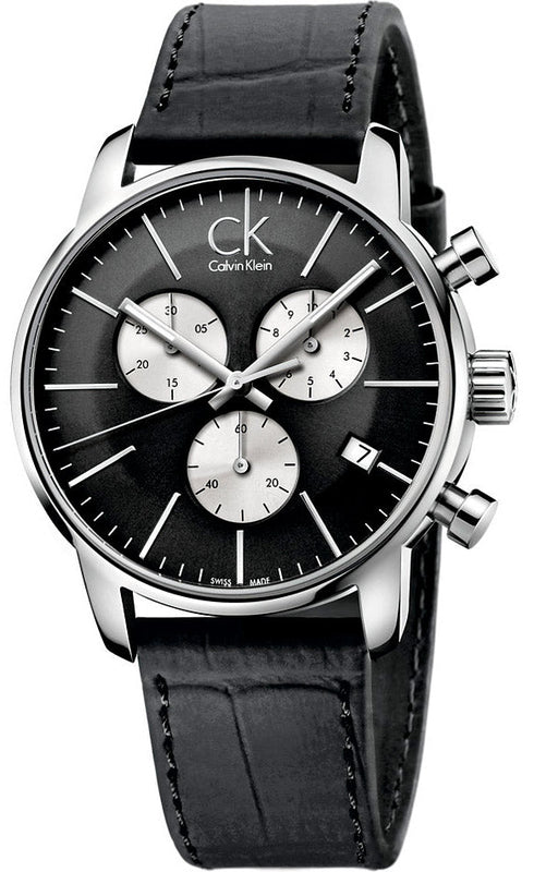 Buy Shop Calvin Klein City Chronograph Black Dial Black Leather Strap Watch for Men - K2G271CX USA Online