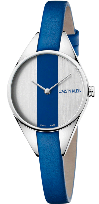 Buy Shop Calvin Klein Rebel Blue Silver Dial Blue Leather Strap Watch for Women - K8P231V6 USA Online