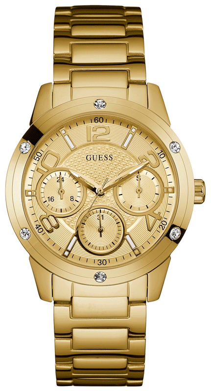 Buy Shop Guess Crystal Multifunction Gold Dial Gold Steel Strap Watch for Women - W0778L2 USA Online