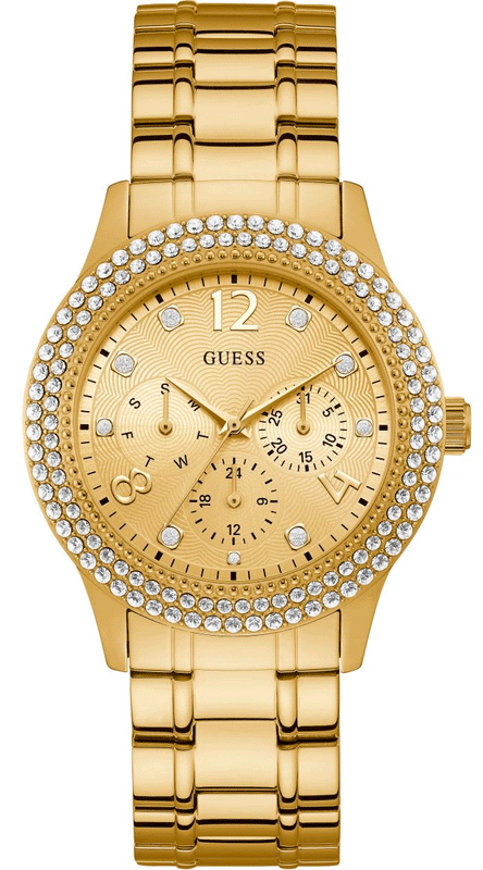Buy Shop Guess Bedazzle Diamonds Gold Dial Gold Steel Strap Watch For Women - W1097L2 USA Online