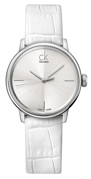 Calvin Klein Accent White Dial White Leather Strap Watch for Women - K2Y2Y1K6