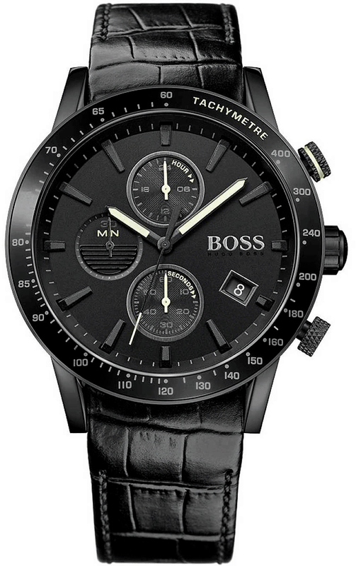 Buy Shop Hugo Boss Rafale Chronograph Black Dial Black Leather Strap Watch For Men - 1513389 USA Online