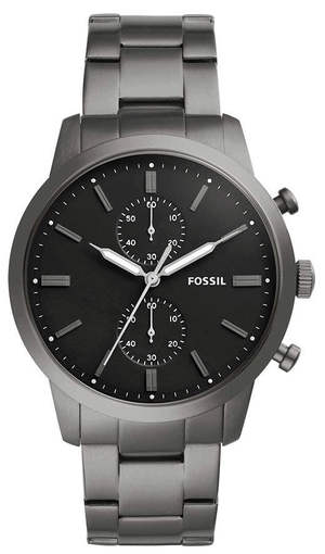 Fossil Townsman Chronograph Black Dial Silver Steel Strap Watch for Men - FS5349