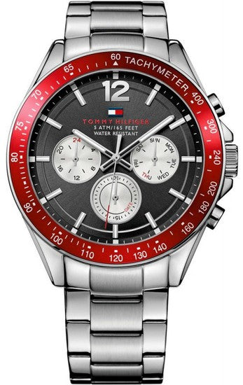 Buy Shop Tommy Hilfiger Luke Chronograph Black Dial Silver Steel Strap Watch for Men - 1791122 USA Online