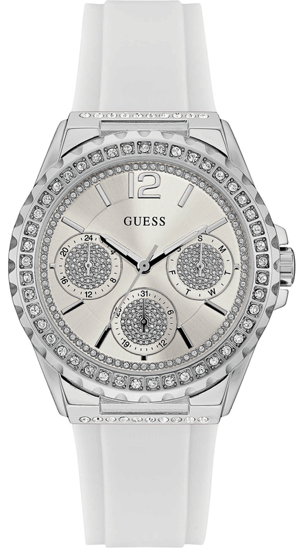 Buy Shop Guess Starlight Multifunction Diamonds White Dial White Rubber Strap Watch for Women - W0846L8 USA Online
