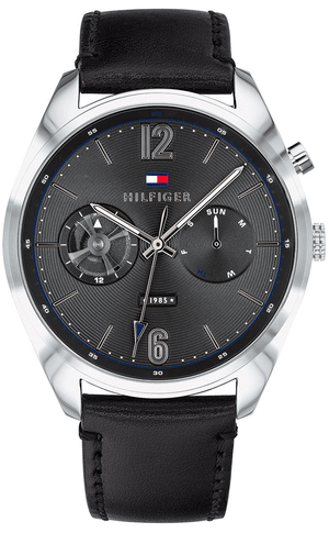 Buy Shop Tommy Hilfiger Deacan Grey Dial Black Leather Strap Watch for Men - 1791548 USA Online