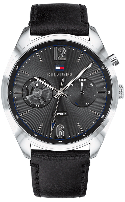Buy Shop Tommy Hilfiger Deacan Grey Dial Black Leather Strap Watch for Men - 1791548 USA Online
