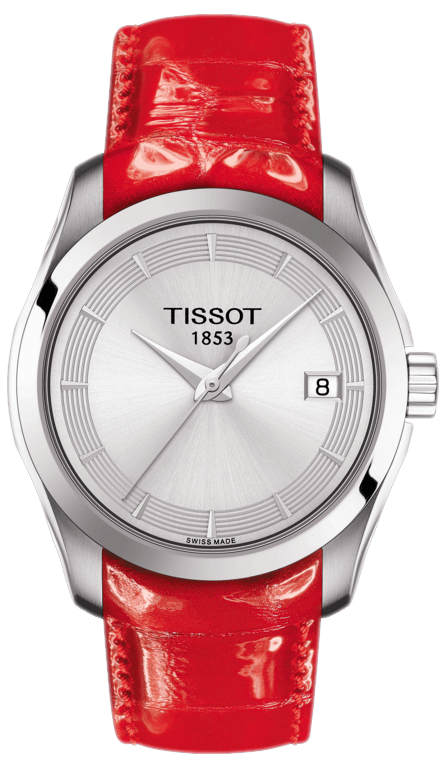 Buy Shop Tissot Couturier Lady Silver Dial Red Leather Strap Watch for Women - T035.210.16.031.01 USA Online