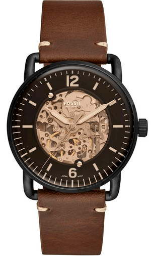 Buy Shop Fossil Commuter Automatic Black Dial Brown Leather Strap Watch for Men - ME3158 USA Online