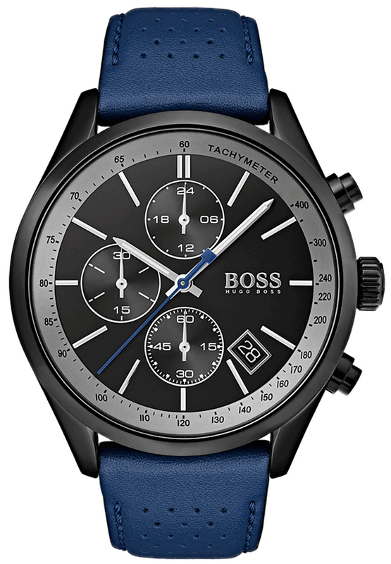 Buy Shop Hugo Boss Grand Prix Chronograph Black Dial Blue Leather Strap Watch for Men - 1513563 USA Online