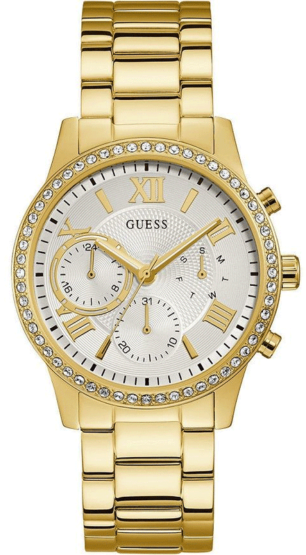 Buy Shop Guess Solar Chronograph Diamonds White Dial Gold Steel Strap Watch for Women - W1069L2 USA Online