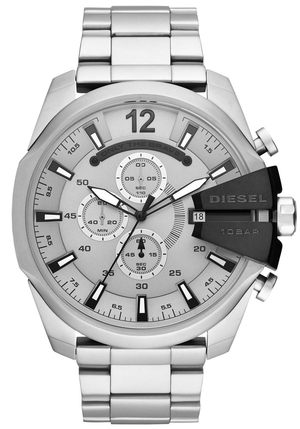 Buy Shop Diesel Mega Chief Chronograph Silver Dial Silver Steel Strap Watch For Men - DZ4501 USA Online