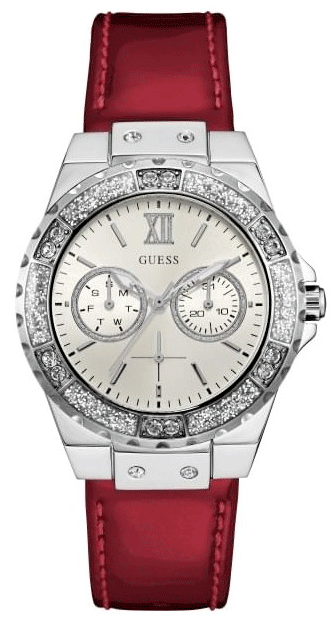 Buy Shop Guess Limelight Quartz Diamonds White Dial Red Leather Strap Watch For Women - W0775L11 USA Online