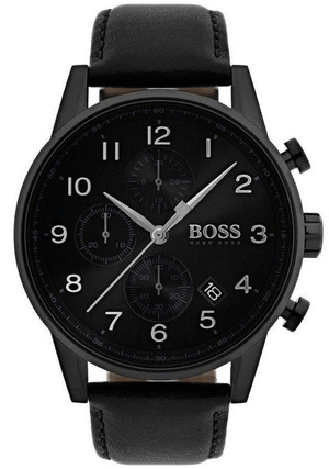 Buy Shop Hugo Boss Navigator Black Dial Black Leather Strap Watch for Men - 1513497 USA Online