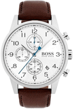 Hugo Boss Navigator White Dial Brown Leather Strap Watch for Men - 1513495