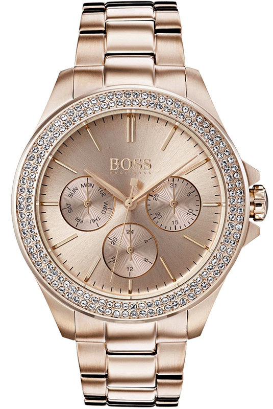 Buy Shop Hugo Boss Premiere Rose Gold Dial with DIamonds Rose Gold Steel Strap Watch for Women - 1502443 USA Online