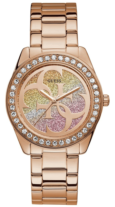 Buy Shop Guess G Twist Diamonds Rose Gold Dial Rose Gold Steel Strap Watch For Women - W1201L3 USA Online