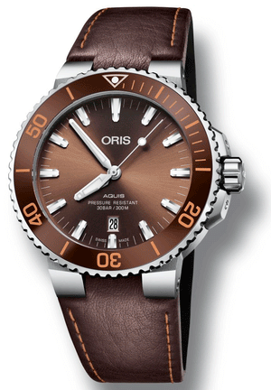 Buy Shop Oris Aquis Date Brown Dial Brown Leather Strap Watch for Men - 0173377304152-0752412EB USA Online