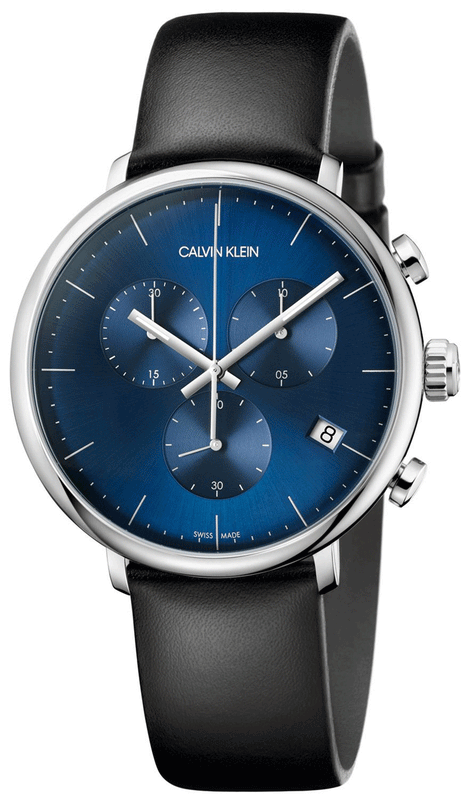 Buy Shop Calvin Klein High Noon Chronograph Blue Dial Black Leather Strap Watch for Men - K8M271CN USA Online