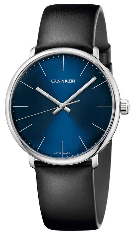 Buy Shop Calvin Klein High Noon Quartz Blue Dial Black Leather Strap Watch for Men - K8M211CN USA Online