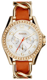 Buy Shop Fossil Riley Multifunction White Dial Orange Leather Strap Watch for Women - ES3723 USA Online