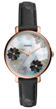 Buy Shop Fossil Jacqueline Mother of Pearl Dial Black Leather Strap Watch for Women - ES4535 USA Online