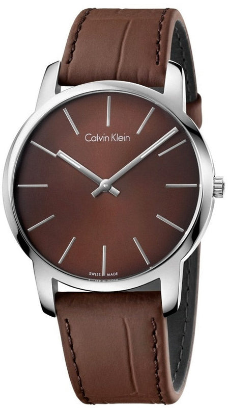 Buy Shop Calvin Klein City Brown Dial Brown Leather Strap Watch for Men - K2G211GK USA Online
