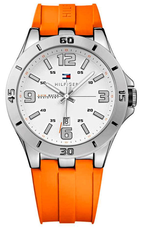 Buy Shop Tommy Hilfiger Analog White Dial Orange Rubber Strap Watch for Men - 1791063 USA Online