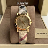 Burberry The City Gold Dial Haymarket Brown Leather Strap Watch for Women - BU9219