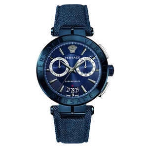 Buy Shop Versace Aion Chronograph Blue Dial Blue Leather Strap Watch for Men - VBR070017 USA Online