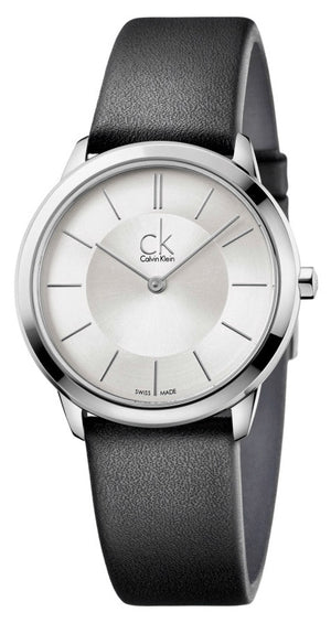 Buy Shop Calvin Klein Minimal Silver Dial Black Leather Strap Watch for Women - K3M221C6 USA Online