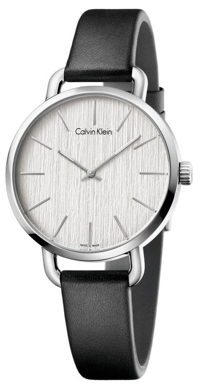 Buy Shop Calvin Klein Even Silver Black Leather Strap Watch for Women - K7B231C6 USA Online