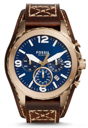 Buy Shop Fossil Nate Chronograph Blue Dial Brown Leather Strap Watch for Men - JR1505 USA Online