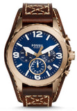 Buy Shop Fossil Nate Chronograph Blue Dial Brown Leather Strap Watch for Men - JR1505 USA Online