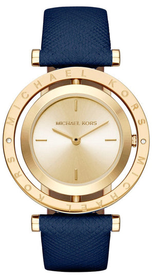 Buy Shop Michael Kors Averi Gold Dial Navy Blue Leather Strap Watch for Women - MK2526 USA Online