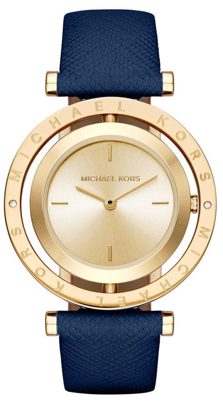 Buy Shop Michael Kors Averi Gold Dial Navy Blue Leather Strap Watch for Women - MK2526 USA Online