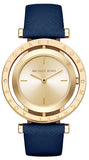 Buy Shop Michael Kors Averi Gold Dial Navy Blue Leather Strap Watch for Women - MK2526 USA Online