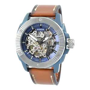 Buy Shop Fossil Modern Machine Automatic Skeleton Silver Dial Brown Leather Strap Watch for Men - ME3135 USA Online