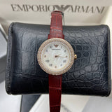 Emporio Armani Rosa Two Hand White Dial Red Leather Strap Watch For Women - AR11357