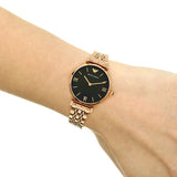 Buy Shop Emporio Armani Gianni T-Bar Black Dial Rose Gold Strap Watch For Women - AR11145 USA Online