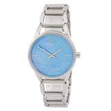 Buy Shop Calvin Klein Stately Blue Mother of Pearl Dial Silver Steel Strap Watch for Women - K3G2312N USA Online