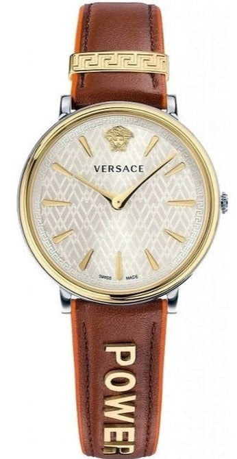 Buy Shop Versace V Circle Quartz Silver Dial Brown Leather Strap Watch For Women - VBP04017 USA Online