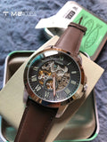 Buy Shop Fossil Grant Automatic Skeleton Black Dial Brown Leather Strap Watch for Men - ME3095 USA Online