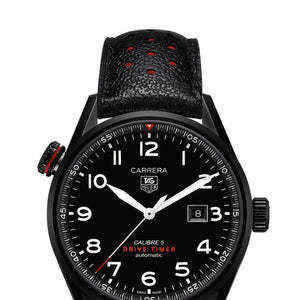 Buy Shop Tag Heuer Carrera Calibre 5 Drive Timer Black Dial Black Leather Strap Watch for Men - WAR2A80.FC6337 USA Online