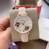 Buy Shop Fossil Jacqueline Three Hand Mother of Pearl Dial Pink Leather Strap Watch for Women - ES4671 USA Online