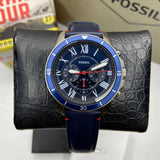 Buy Shop Fossil Grant Chronograph Blue Dial Blue Leather Strap Watch for Men - FS5373 USA Online