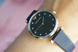 Buy Shop Emporio Armani Gianni T Bar Analog Blue Dial Black Leather Strap Watch For Women - AR1989 USA Online